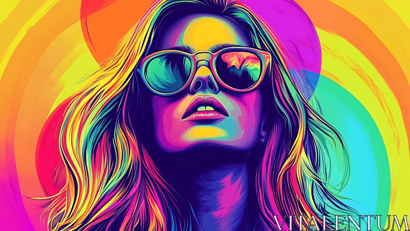 Bold neon portrait of a confident woman in sunglasses.
