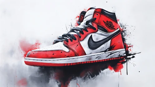 Iconic red high-top sneaker rendered in bold splatter art.