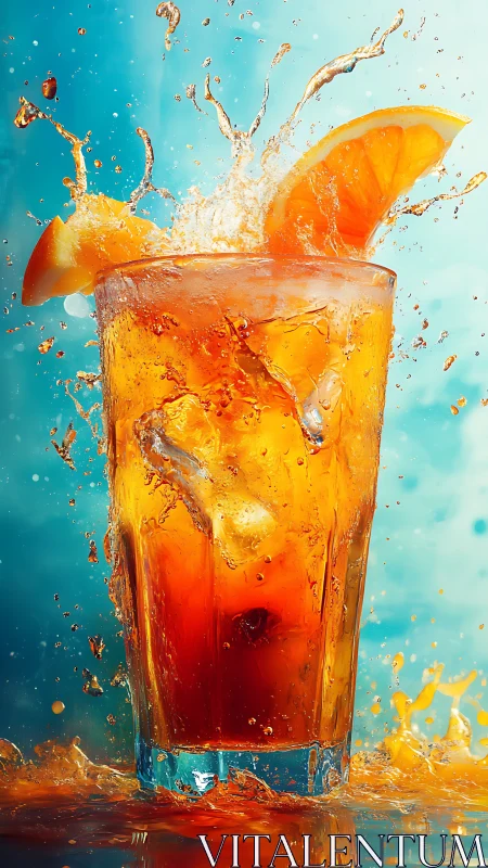 Orange Beverage Explosion Against Turquoise Sky.