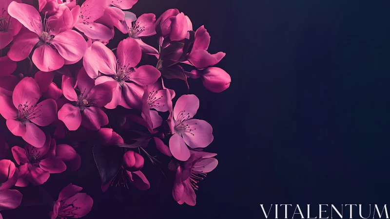 Pink flowers clustered against dark navy background