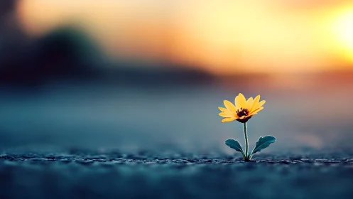 Stubborn sunrise daisy cracking the concrete hush open.