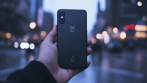 Capturing Urban Nights: Dark Smartphone in Hand