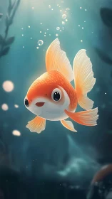 Cartoon goldfish rendered with soft volumetric underwater lighting