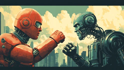 Bold robot rivals face off in a tense city showdown.