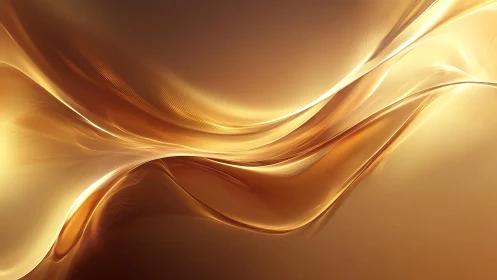 Golden Abstract Waves with Smooth Flowing Lines in 3D Style.