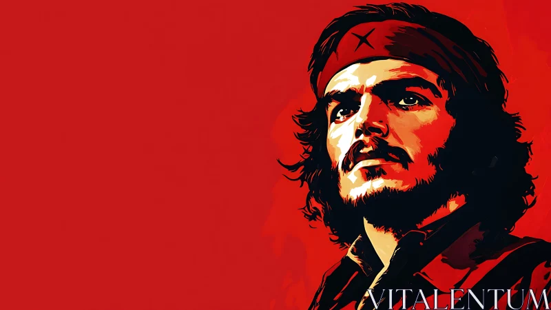 Revolutionary portrait in bold red vector minimalism.