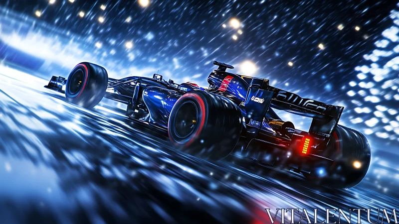 Rainlit formula racer shredding neon-soaked night circuit.