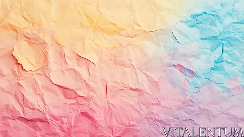 Crumpled pastel gradient paper with soft sunset hues.