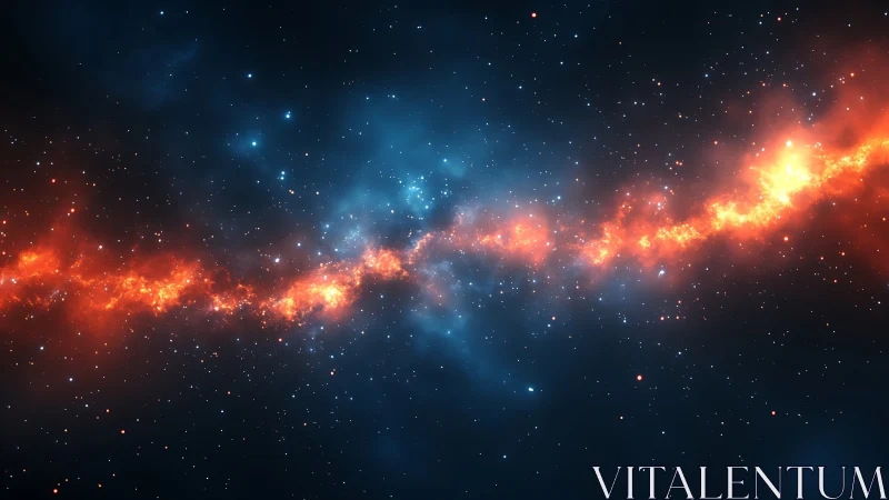 Stellar nebula belt with glowing orange plasma ribbon in space.