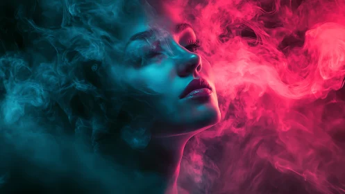 Neon-drenched dreamer drifting between teal and flame pink.