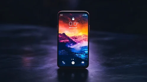 Smartphone Lock Screen Display with Vibrant Mountain Landscape Wallpaper.