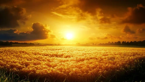 Low-angle sunset over wheat field with high dynamic range lighting