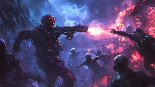 Neon trench fighter carving paths through cosmic zombies.