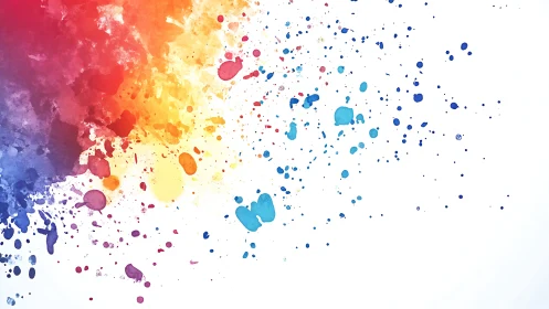 Multicolored watercolor splatter gradient on white field.