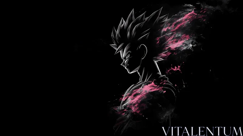 Shadow-charged warrior ignites neon cosmos in profile glow