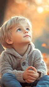 Young Child Gazing Skyward in Tender Moment.