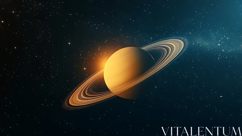 Ringed gas giant rendered with high-detail volumetric rim lighting