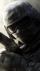 Shrouded marksman in frost-bitten tactical hush and glare.