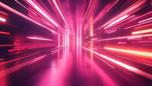 Futuristic Neon Tunnel With Dynamic Pink Light Streaks, Digital Art.