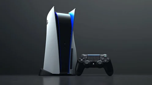 PlayStation 5 Console with DualSense Controller Displayed