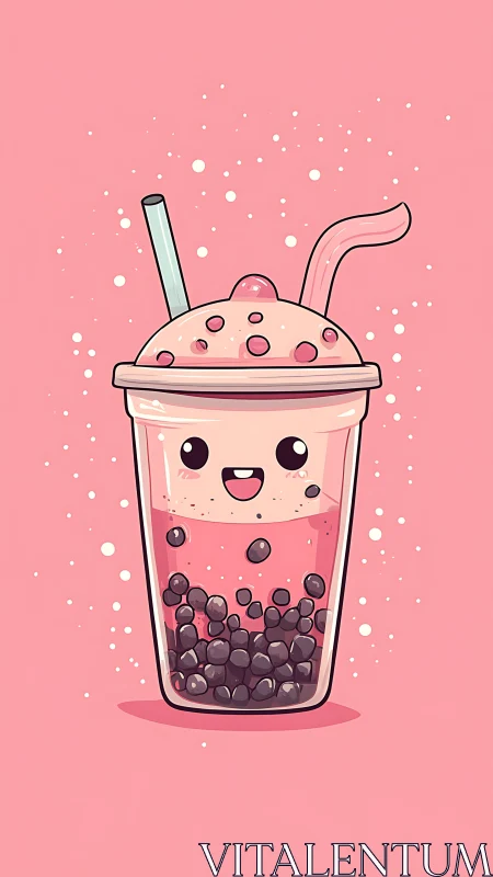Joyful pink bubble tea cup smiles against a playful backdrop