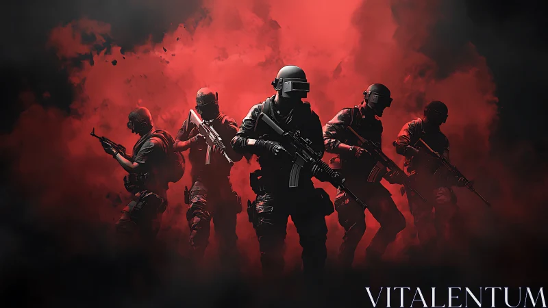 Shadow squad strides forward through burning crimson fog