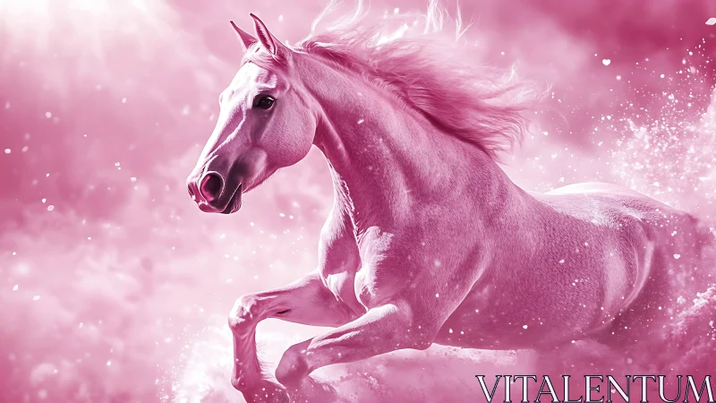 Pink dream horse galloping through swirling stardust skies.
