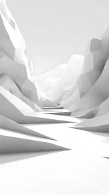 Minimal polygonal canyon scene depicts stepped valley corridor