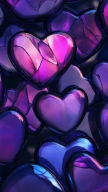 Luminous Glass Hearts With Vibrant Magenta and Azure Chromatic Gradients