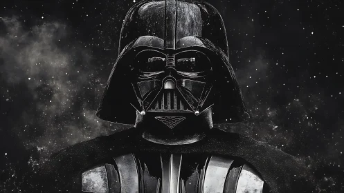 Armored sci‑fi villain looms against a starry void backdrop.