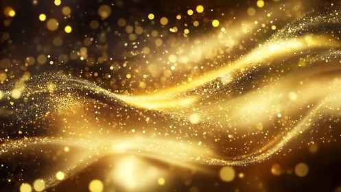 Glowing Gold Abstract Waves with Sparkling Light Effects.