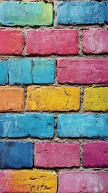 Colorful painted brick wall shows vivid textured masonry