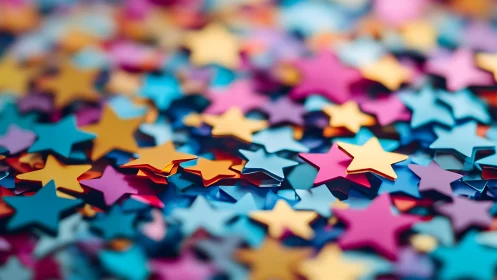 Metallic star confetti shapes lie scattered in shallow focus