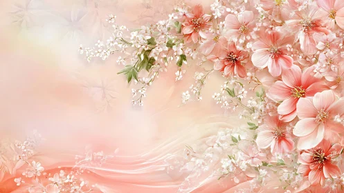 Layered floral composition with pink dahlias and white baby's breath