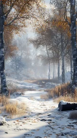 Early Winter's Quiet Moment by the Birch Forest Stream.