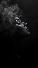 Monochrome side profile portrait in sculpted chiaroscuro light.