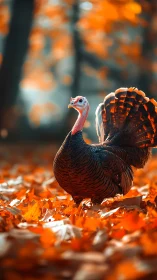 Autumn forest turkey struts through molten leaf confetti.