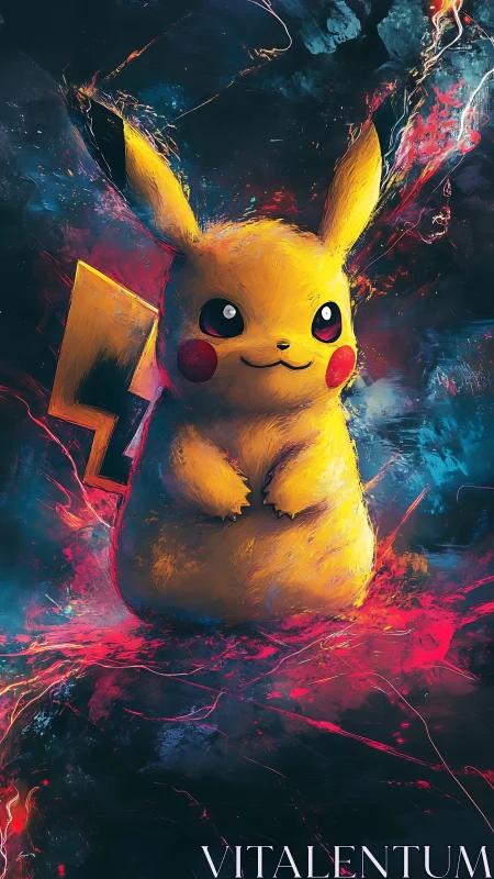 Electric mascot ignites neon storm in cosmic color haze.