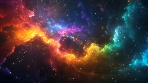 Cosmic rainbow nebula spans deep space in luminous waves.