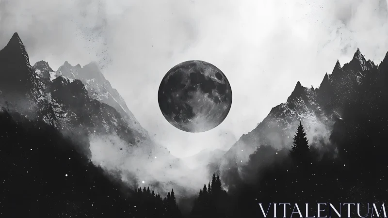 Midnight moon hovers like a silent compass between peaks