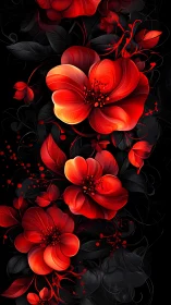 Luminous Blooms Ignite: Radiant Floral Fire on Darkness.