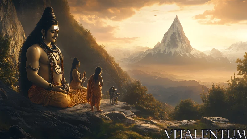 Divine mountain meditation rendered in cinematic digital painting