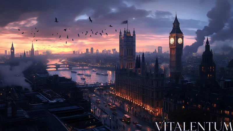 Urban riverfront cityscape records evening traffic flow