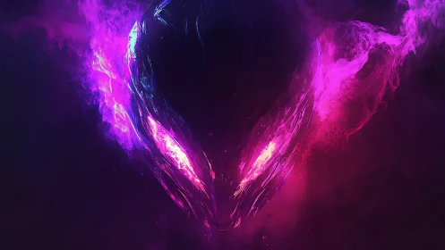 Alien energy visage glows in vivid neon cosmic flames.