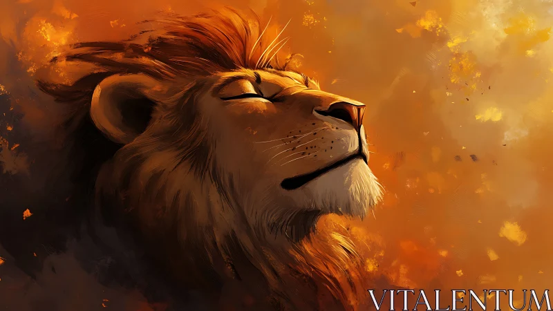 Majestic lion profile basks in warm golden sunset light