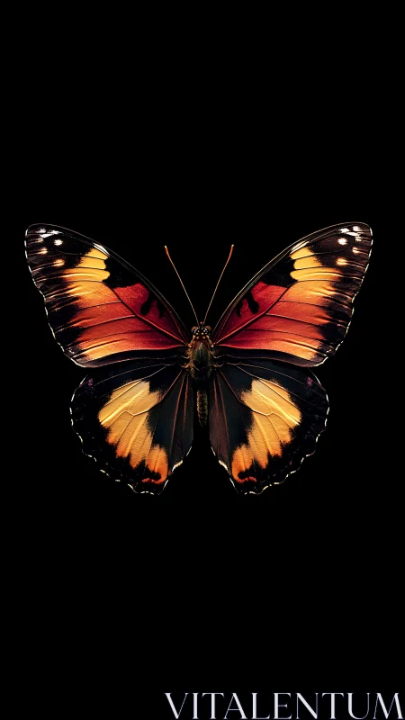 Butterfly macro wings display rich orange gradient symmetry.