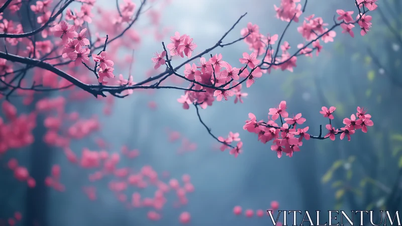 Cherry Blossoms Bloom in Soft Spring Light