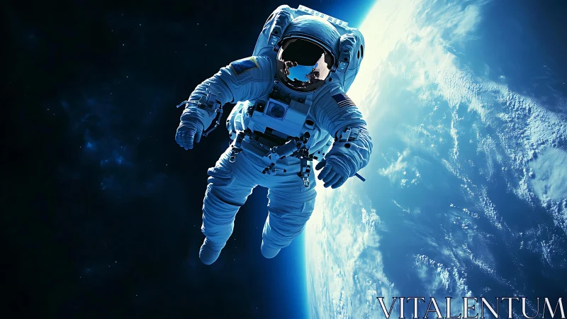 Friendly astronaut drifting gently above glowing Earth.