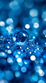 Single water droplet in blue macro bokeh environment