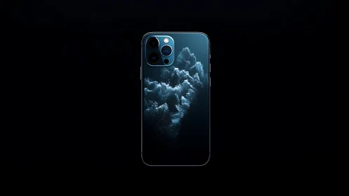 Midnight smartphone cradles an ocean storm in its screen